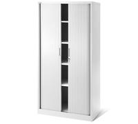 Jan Nowak Armoire Rideaux de Bureau métallique 4 étagères Porte roulante tôle d'acier verrouillable 185 cm x 90 cm x 45 cm (Blanc)