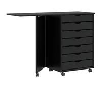 Armoire roulante avec bureau MOSS noir bois de pin solide