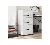Armoire roulante avec tiroirs MOSS blanc bois de pin solide