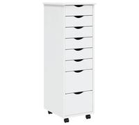 Armoire roulante avec tiroirs MOSS blanc bois de pin solide