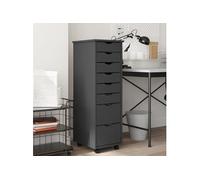 vidaXL Armoire roulante avec tiroirs MOSS gris bois de pin solide, commode, armoire à tiroirs, armoire de rangement bureau, classeur