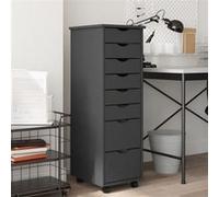 vidaXL Armoire roulante avec tiroirs MOSS gris bois de pin solide, commode, armoire à tiroirs, armoire de rangement bureau, classeur