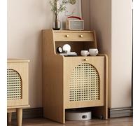 Armoire Rustique en Bois pour Robot Aspirateur avec Portes Tressées et Roulettes, Meuble de Rangement pour Aspirateur, Table d’Appoint Mobile pour Salon, Salle à Manger, Chamb Natural Wood Width17.7"