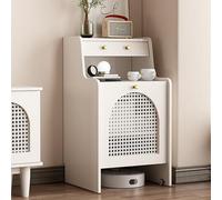 Armoire Rustique en Bois pour Robot Aspirateur avec Portes Tressées et Roulettes, Meuble de Rangement pour Aspirateur, Table d’Appoint Mobile pour Salon, Salle à Manger, Chambre, 50 White Width 21.7"