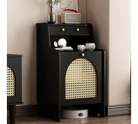 Armoire Rustique en Bois pour Robot Aspirateur avec Portes Tressées et Roulettes, Meuble de Rangement pour Aspirateur, Table d’Appoint Mobile pour Salon, Salle à Manger, Chambre, 50 Black Width 21.7"