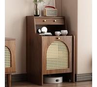 Armoire Rustique en Bois pour Robot Aspirateur avec Portes Tressées et Roulettes, Meuble de Rangement pour Aspirateur, Table d’Appoint Mobile pour Salon, Salle à Manger, Chambre, 5 Walnut Width 21.7"