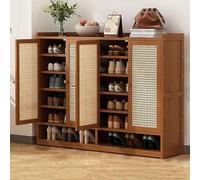 Armoire Rustique en Rotin De Chêne avec Portes Et étagères Réglables - Enfilade De Rangement pour Chaussures Cachée, Brown, 47.2 * 12.6 * 37in