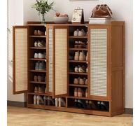 Armoire Rustique en Rotin De Chêne avec Portes Et étagères Réglables - Enfilade De Rangement pour Chaussures Cachée, Brown, 47.2 * 12.6 * 42.1in