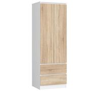 Armoire S60 Blanche 60 cm 2 portes 2 tiroirs façade Chêne Sonoma 1 étagère 60x51x180 cm
