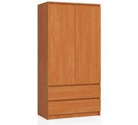 Armoire S90 Aulne 90 cm 2 portes 2 tiroirs façade Aulne 4 étagères 90x51x180 cm