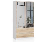 Armoire S90 avec miroir Blanche 90 cm 2 portes 2 tiroirs façade Chêne Sonoma 4 étagères 90x51x180 cm