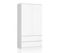 Armoire S90 Blanche 90 cm 2 portes 2 tiroirs façade Blanche 4 étagères 90x51x180 cm