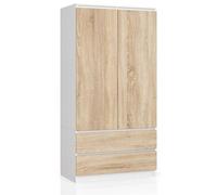 Armoire S90 Blanche 90 cm 2 portes 2 tiroirs façade Chêne Sonoma 4 étagères 90x51x180 cm