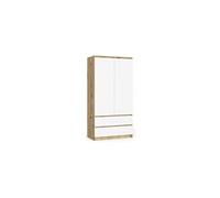 Armoire s90 chêne artisan 90 cm 2 portes 2 tiroirs façade blanche 4 étagères 90x51x180 cm