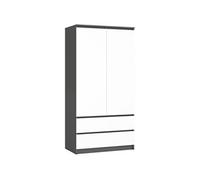 Armoire S90 Gris Graphite 90 cm 2 portes 2 tiroirs façade Blanche 4 étagères 90x51x180 cm