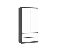 AKORD Armoire 2 Portes | Armoir Chambre 2 Tiroirs avec Etagères et Une Tringle | 90x180x51 cm| Armoire sans Penderie Chambre | Dressing Rangement Placard | Gris Graphite & Façade Blanc