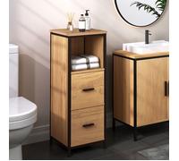 Armoire Salle de Bain - EUGAD Étagère de Rangement sur Pied - 2 Tiroirs - 30x30x80cm - Chêne Clair+Noir