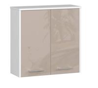 Armoire salle de bains AKORD FIN accr. au mur Blanche 60 cm 2 portes façade Cappuccino Brillant 2 étagères 60x22,5x60 cm