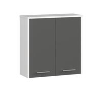 Armoire salle de bains FIN accr. au mur Blanche 60 cm 2 portes façade Gris Graphite 2 étagères 60x22,5x60 cm