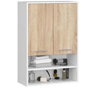 Armoire salle de bains suspendue AKORD FIN Blanche 64 cm 2 portes façade Chêne Sonoma 4 étagères 64x30x94 cm