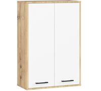 Armoire salle de bains suspendue AKORD FIN Chêne Artisan 64 cm 2 portes pleine Blanche 4 étagères 64x30x94 cm