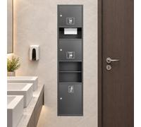 Armoire sanitaire encastrable, distributeur essuie-mains poubelle intégrée | Module mural avec distributeur de papier, compartiment sèche-mains et collecte des déchets pour sanitaires collectifs