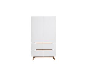 Armoire scandinave avec penderie et tiroirs finition blanc mat et bois chêne clair L100 cm KELMA