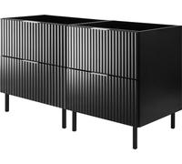 Armoire sous lavabo, blanc mat, 120 (2 x 60) x 77 x 46 cm, poignée argentée, pieds noirs, sans plan de travail