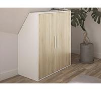 Armoire sous pente 2 portes - Blanc et naturel - ADEZIO