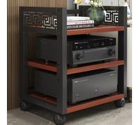 Armoire stéréo à 3 niveaux - Support multimédia roulant pour composants audio/tour audio réglable, support de lecteur CD sur pied, finition teck, parfait pour les systèmes Hifi et les espaces d'angle