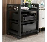 Armoire stéréo à 3 niveaux - Support multimédia roulant pour composants AV - Rack audio réglable, tour HiFi au sol pour lecteurs CD et étagère d'angle (noir)