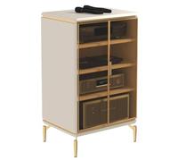 Armoire stéréo moderne à 4 couches - Support audio et support TV en verre trempé et portes en maille - Pour salon, salle de jeux, studio d'enregistrement - Blanc - 60 x 55 cm