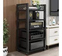 Armoire stéréo réglable à 3 niveaux - Support audio roulant pour lecteur CD et composants AV - Tour de rangement noire