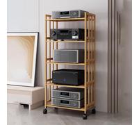 Armoire stéréo réglable à 5 niveaux en bambou - Étagère de rangement multimédia de grande capacité et étagère d'angle pour bureau à domicile, salon et théâtre - Design élégant et respectueux de
