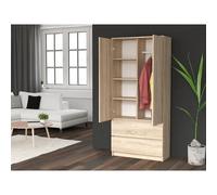 Armoire Style Moderne Chambre Salon - Penderie Multifonctions - 2 Portes + Tiroirs - Dressing - S - Turin Marron