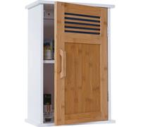 Armoire suspendue HWC-A85, armoire de salle de bain murale en bambou, 52x35x21cm blanc