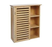 Armoire suspendue HWC-O73, armoire de salle de bain, porte, compartiments de rangement, bambou, 60 x 50 x 19 cm