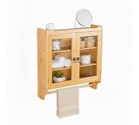 Armoire Suspendue Relaxdays en Bambou avec Porte-Serviettes, 2 Portes, HBT : 63 x 60 x 18 cm, Murale, Naturelle