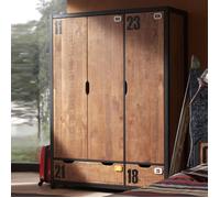 Vipack Armoire Alex 3 portes pin massif style industriel 148 cm