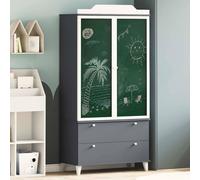 vidaXL Armoire Tableau Noir avec porte Gris et blanc Bois d'ingénierie