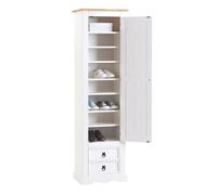 IDIMEX Armoire Tequila Meuble de Rangement avec 7 tablettes derrière 1 Porte battante et 2 tiroirs, en pin Massif lasuré Blanc et Brun