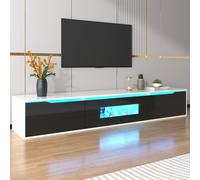 armoire TV 180 cm, avec éclairage LED changeant de couleur, portes pliantes, laquée. Armoire TV suspendue, style moderne - Noir