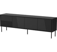 Armoire TV ABUDABI 200 cm 4D NOIR MAT avec pieds métalliques noirs avec façades fraisées 4 portes Debout Armoire basse Armoire TV moderne Board Sideboard Pieds métalliques