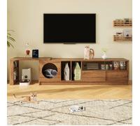 Armoire TV basse avec espace de repos pour chat et plateau pivotant, meuble TV, meuble pour chat 180 x 40 x 50 cm, noyer