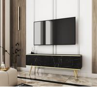Armoire TV Blum Oro noir/marbre noir Royal 135 avec pieds dorés - style moderne et tendance, à monter soi-même, fonctionnel
