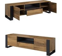 Armoire TV en bois, lowboard, meuble bas, table TV avec 2 portes, 1 tiroir, meuble TV, chêne Wotan