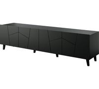 Armoire TV ETOS 200 cm 4D NOIR MATTE avec pieds noirs 4 portes Lowboard TV Stand Table TV Buffet Commode MDF Hi-Fi Table Moderne Loft Design Industriel