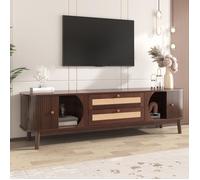 Armoire TV Hybride en bois Naturel avec Portes et Tiroirs. Meuble TV Fujimoto, 170x39.5x46cm, Buffet Bas Salon Style Rustique