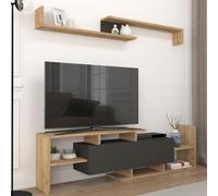 Armoire TV 'Liksefte' avec étagère murale TV Lowboard 154 x 28 x 42 cm avec espace de rangement Chêne saphir/noir