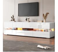 Armoire TV moderne blanche brillante, 160x39x45 cm, avec éclairage LED, 2 portes, 1 tiroir, compartiment ouvert, co